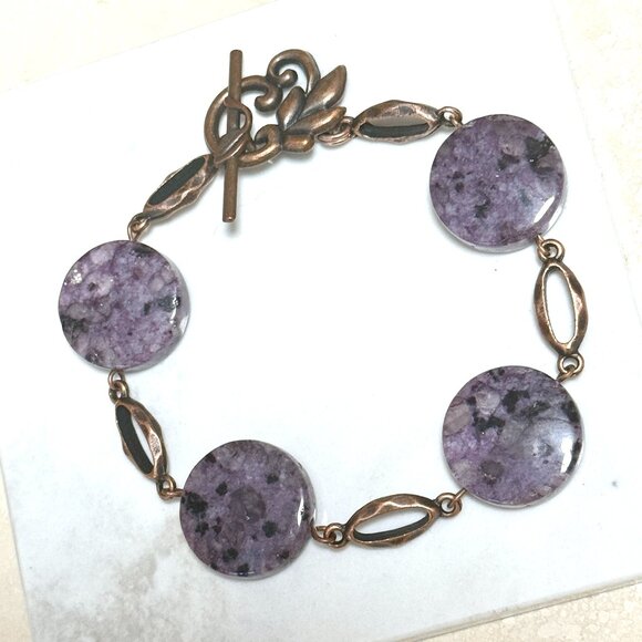 2/$20, Genuine Violet Charoite Bracelet, Natural Gemstone + Copper Links - Picture 1 of 12